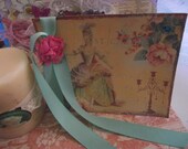 Marie Antoinette  Decorated Post Card Pastel  Pink   Rose  Glitter Stone And Ribbon Tie