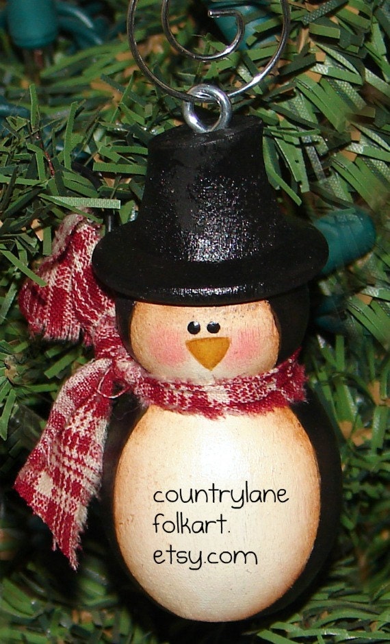 Penguin ornament, hand painted, christmas ornament, wooden