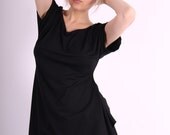 HANA 2 Black blouse asymmetrical long tunic with short sleeves