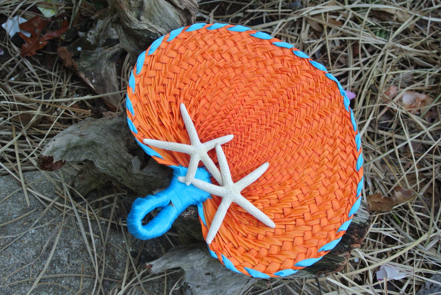 Beach Wedding Decor, Orange Palm Leaf Fan, Bridesmaids Bouquet Alternative