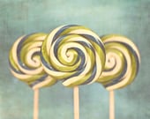 Three Lollipops, food photography, 8x10 photograph, still life photography, dreamy candy photography