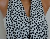 Heart  Infinity Scarf Shawl Circle Scarf Loop Scarf Gift  - LOVE - for her - White - Black Heart - fatwoman
