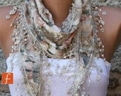 Multicolor Scarf  - Cotton  Scarf -  Cowl with Lace Edge - fatwoman
