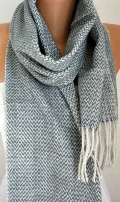 Father's Day Gifts -  Men Scarf - Man Scarf - Wool Scarf -  Unisex Scarf - Zigzag Cowl Scarf Shawl - Neck Warmer  - Blue Light Gray - Gift