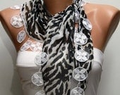 BIG SALE Zebra Print  Scarf -   Cowl with  Lace Edge - fatwoman