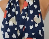 BIG SALE Heart Scarf  Infinity Scarf Shawl Circle Scarf Loop Scarf  Gift - LOVE -  Dark Blue - for her fatwoman