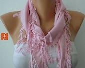 BIG SALE Pink Scarf -  Pashmina Scarf  -  Cowl with Lace Edge