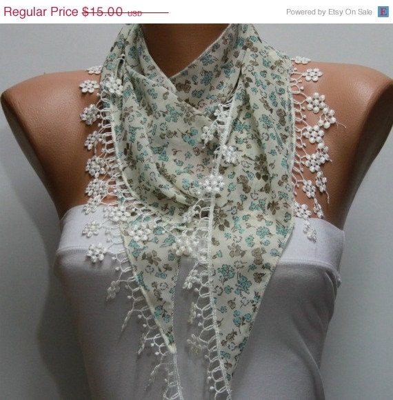 BIG SALE Scarf -  Cowl with Lace Edge