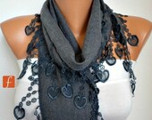 BIG SALE Gray Scarf  Shawl -  Pashmina Scarf  - Lace Edge - fatwoman - LOVE
