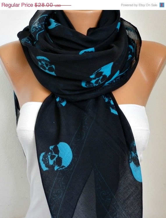 BIG SALE Skull Scarf - Cotton Scarf Shawl Bridesmaid Gift  Multicolor Beach wrap Pareo -fatwoman