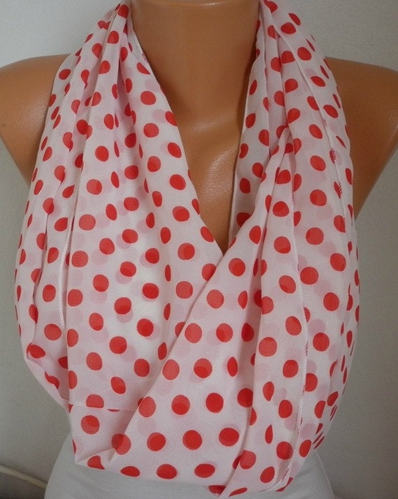 Polka Dot Infinity Scarf Shawl Circle Scarf Loop Scarf Gift -fatwoman - white - red polka dot