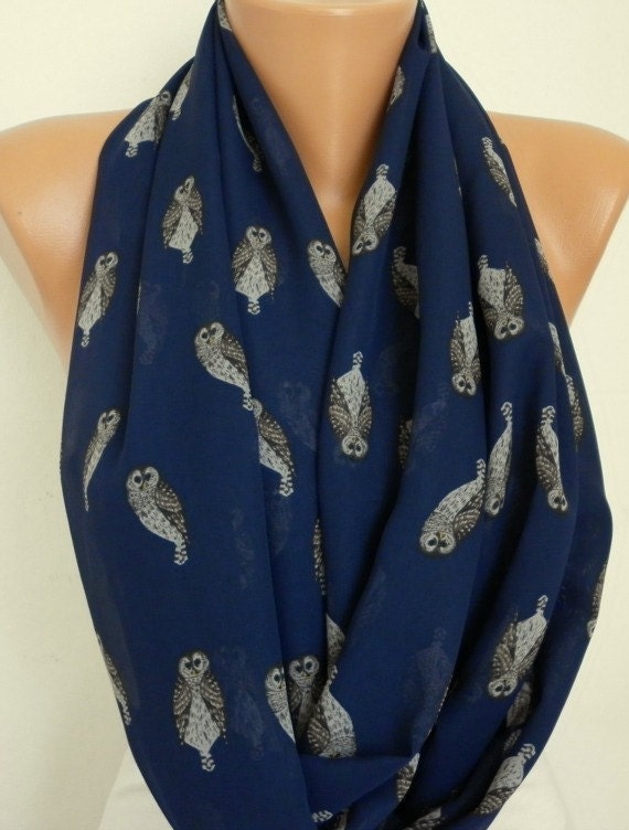 ON SALE - Owls Infinity Scarf Circle Scarf Loop Scarf Gift - for her - fatwoman