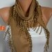 Dark Camel Scarf  -  Pashmina Scarf  - Cowl Scarf - Shawl  with Lace Edge