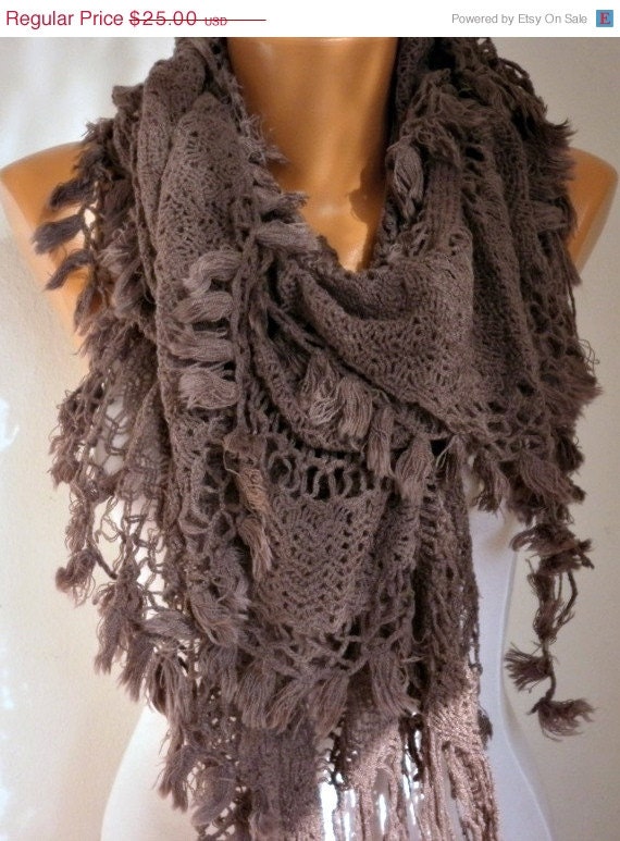 BIG SALE Fabric Knitted Lace Scarf  -  Shawl Scarf  Cowl Scarf -  Long Scarf - Ruffle Scarf-  Puce -fatwoman