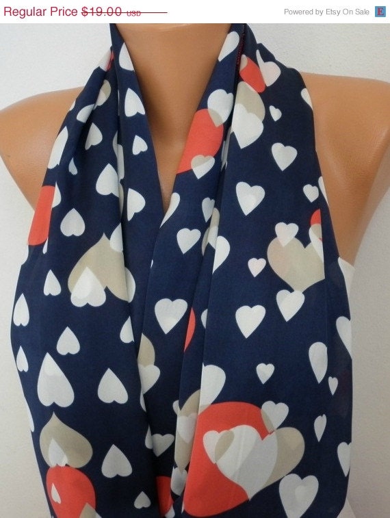 BIG SALE Heart Scarf  Infinity Scarf Shawl Circle Scarf Loop Scarf  Gift - LOVE -  Dark Blue - for her fatwoman