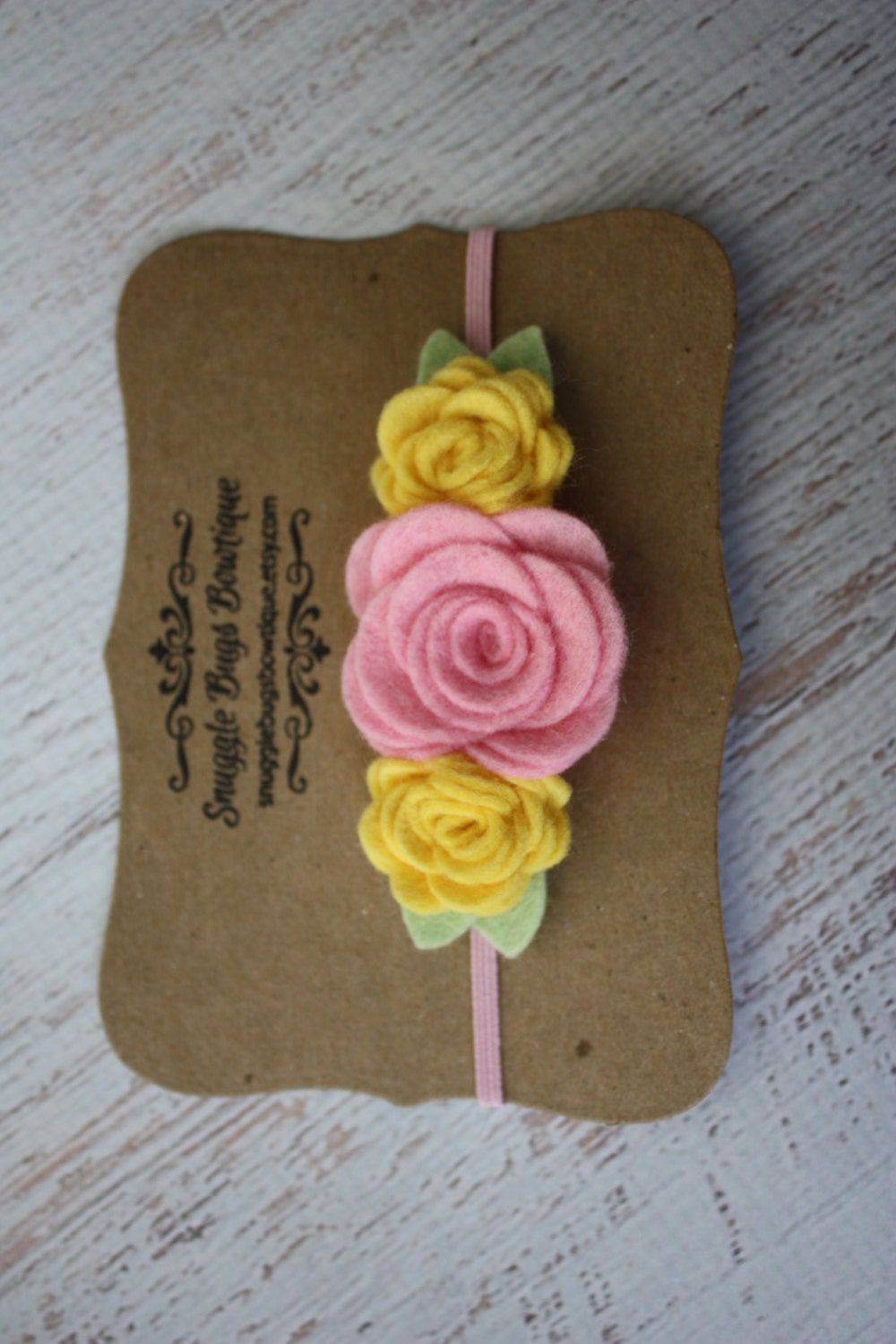 Pink Lemonade Wool Felt Flower Headband - Trio of  Roses  - Newborn Baby to Adult