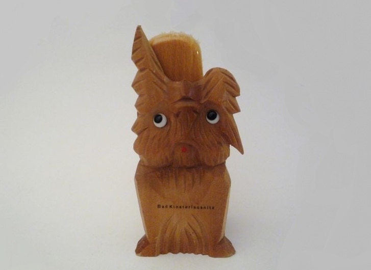 Vintage Clothes Brush and Hand Carved Scottish Terrier Display