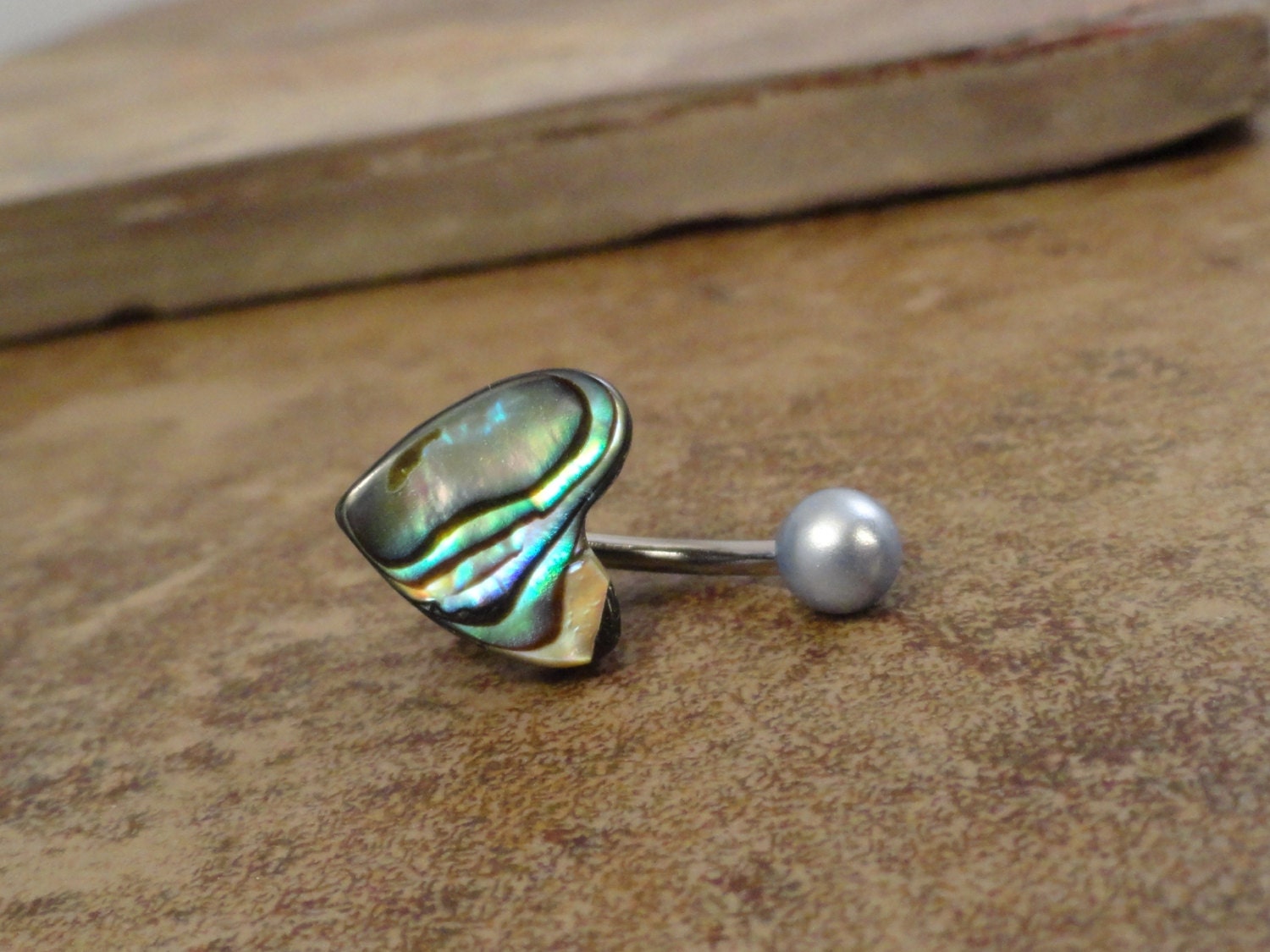 Paua Shell Heart Belly Button Jewelry Ring