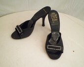 1950s Vintage Black Spring o Lator Sandals Shoes with Rhinestones