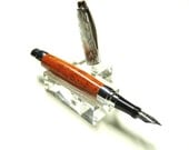 Wood Fountian Pen - Hand Turned - Fine Point Nib - Padauk Wood - Chrome Hardware - Black Velvet Pouch Included