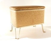 Vintage Sewing Storage Bench / Vanity Bench with Hairpin Legs in Gold and Bronze (c.1926) - Home Storage, Retro Home Decor