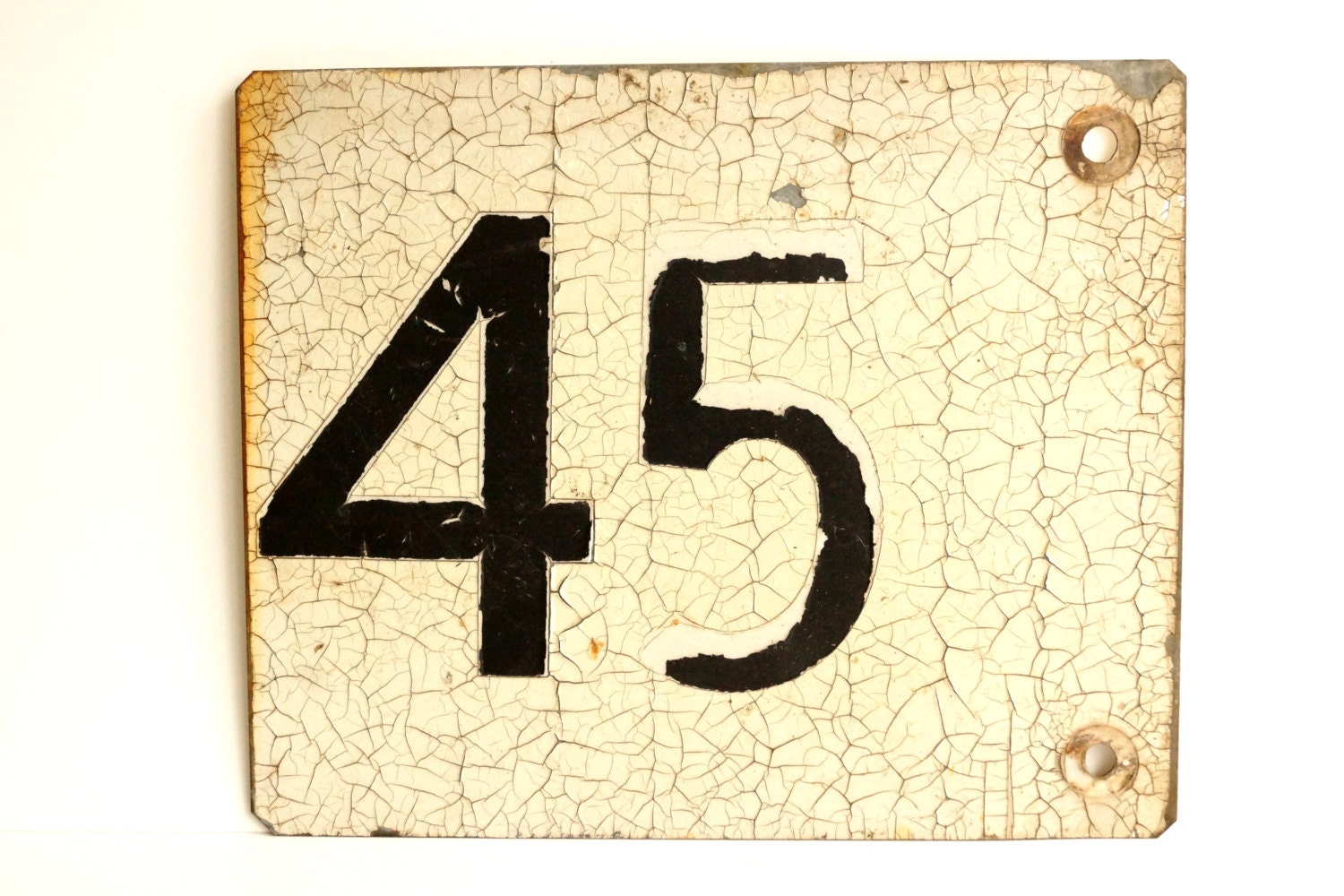 Vintage / Antique Metal "45" Train Track Number Sign, Double-Sided (12"x10") - Industrial Home Decor, Collectible, Man Cave