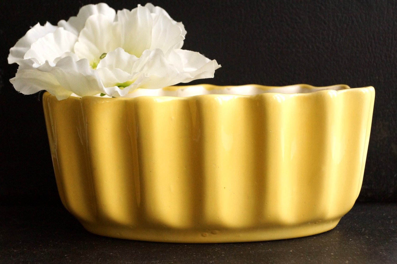 Vintage Yellow Ceramic Planter, Fluted Sides - Spring/Summer Home Decor, Garden Planter, Vase, or Storage Bowl