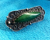 Vintage Malachite Brooch Filigree Sterling Silver 900