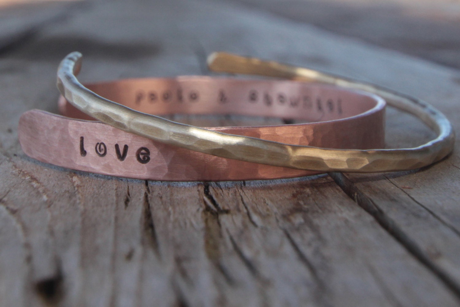 Wedding Bracelet Bangle Gold Copper or Silver CUFFS Hammered Personalized Inspirational Gift for Bride Anniversary Gift Hip Unique Gift