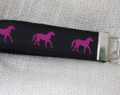 Key fob wristlet - equestrian - hot pink horses