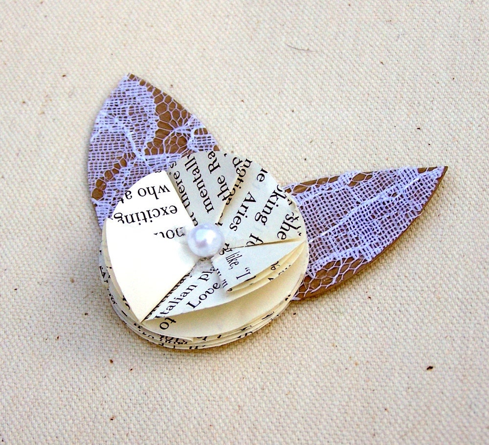 Book Page Boutonniere -Book Page Flower -Vintage Paper Boutineer -Paper Rose -Eco Wedding