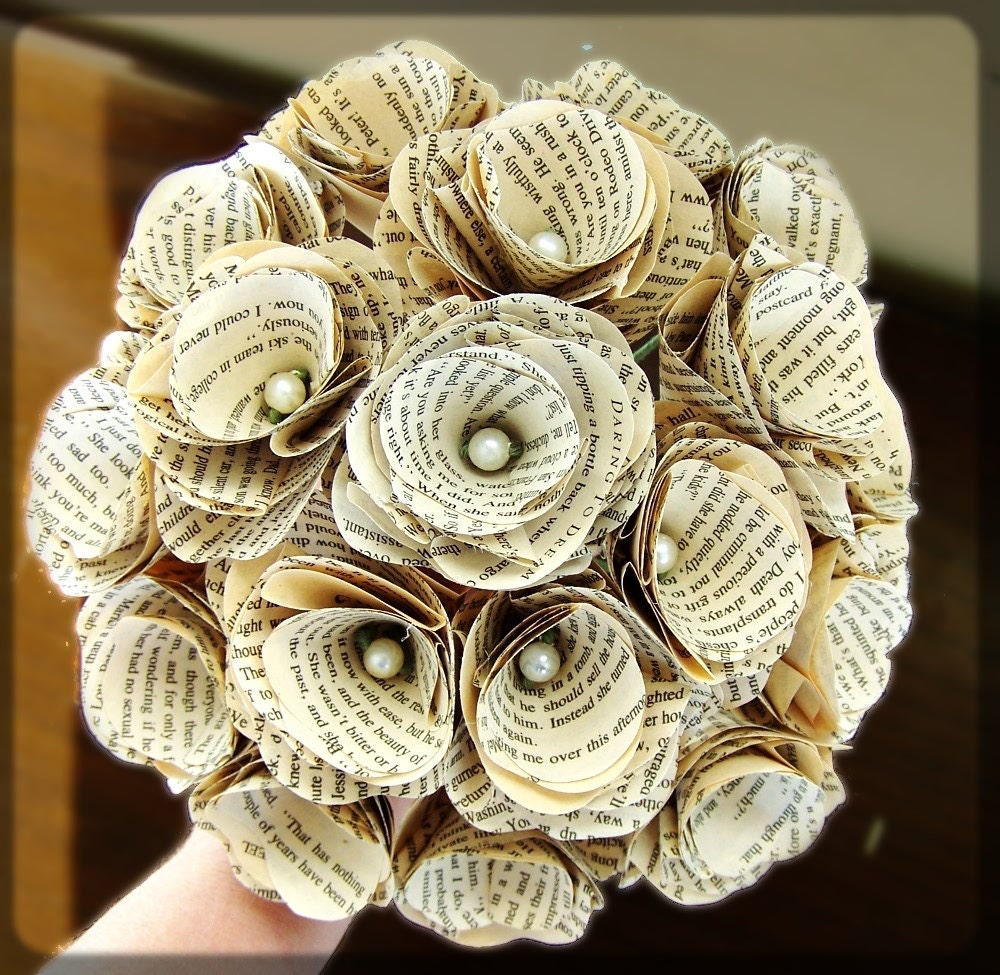 Book Page Bouquets -Book Page Boutonnieres -Corsages- Book Page Flowers -Vintage Paper Flowers -Paper Roses -Eco Wedding -MAGAZINE FEATURE