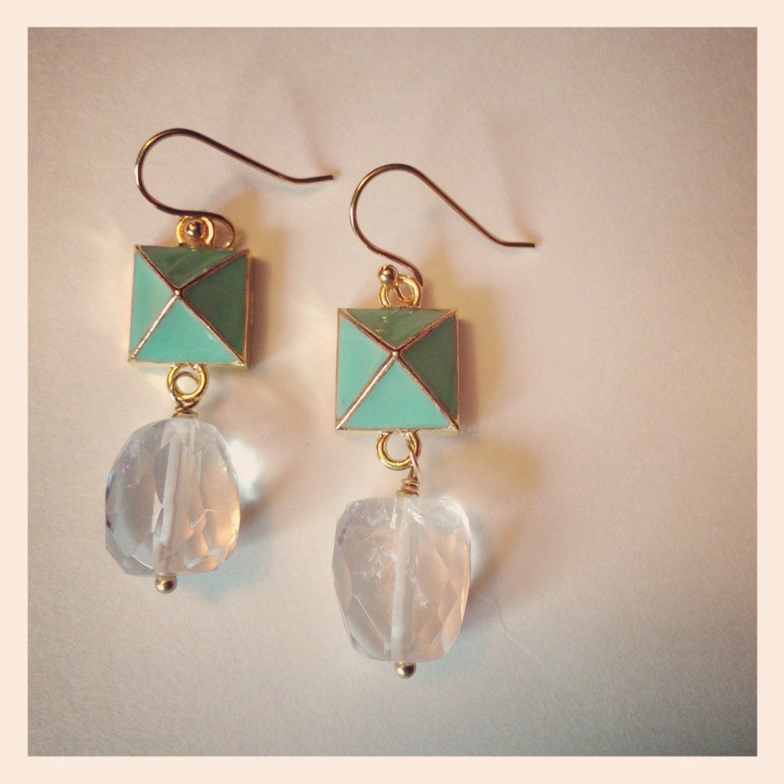 Spikes and Stones-Gold and Turquoise Spikes with Quartz Crystal Drop Earrings, Chic Hipster