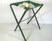 Vintage Green Metal & Canvas Camp Chair - Retro OutDoor Folding  Stool - Shabby BoHo Chic Industrial
