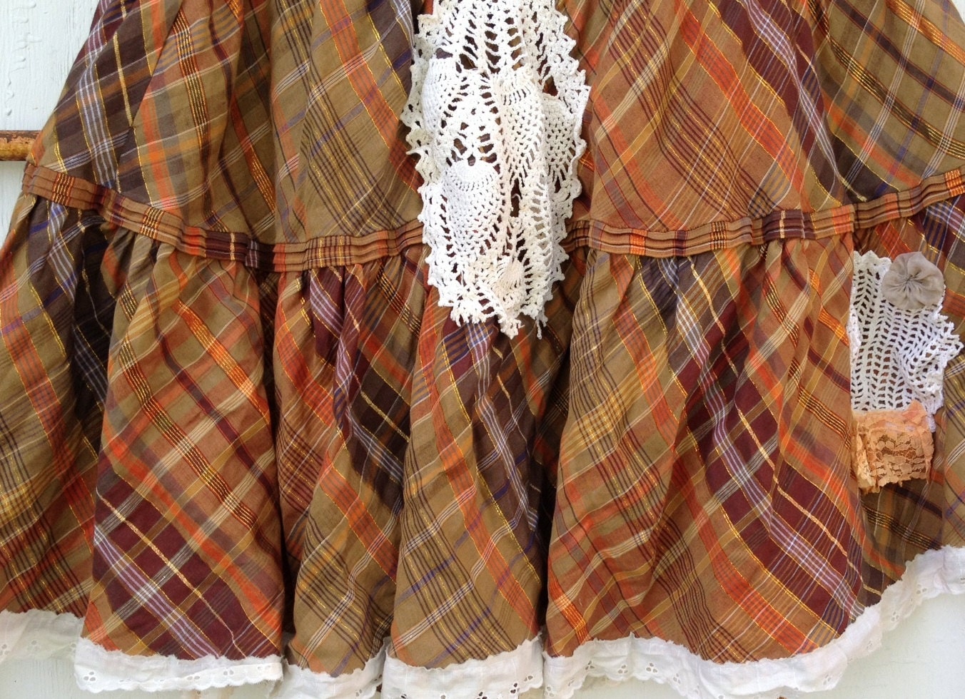 dance time summer prairie russet melon apricot plaid orange Lace rustic cowgirl isda ranch wedding Bridesmaid cottage shabby skirt
