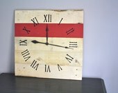 Large Wall Clock, Reclaimed Pallet Wood CUSTOM paint color or finish. RED.  Gift Idea.