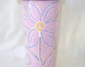 LARGE Ceramic Travel Mug w/lid - Lavender/Pink - Flower, Swirls, Dots