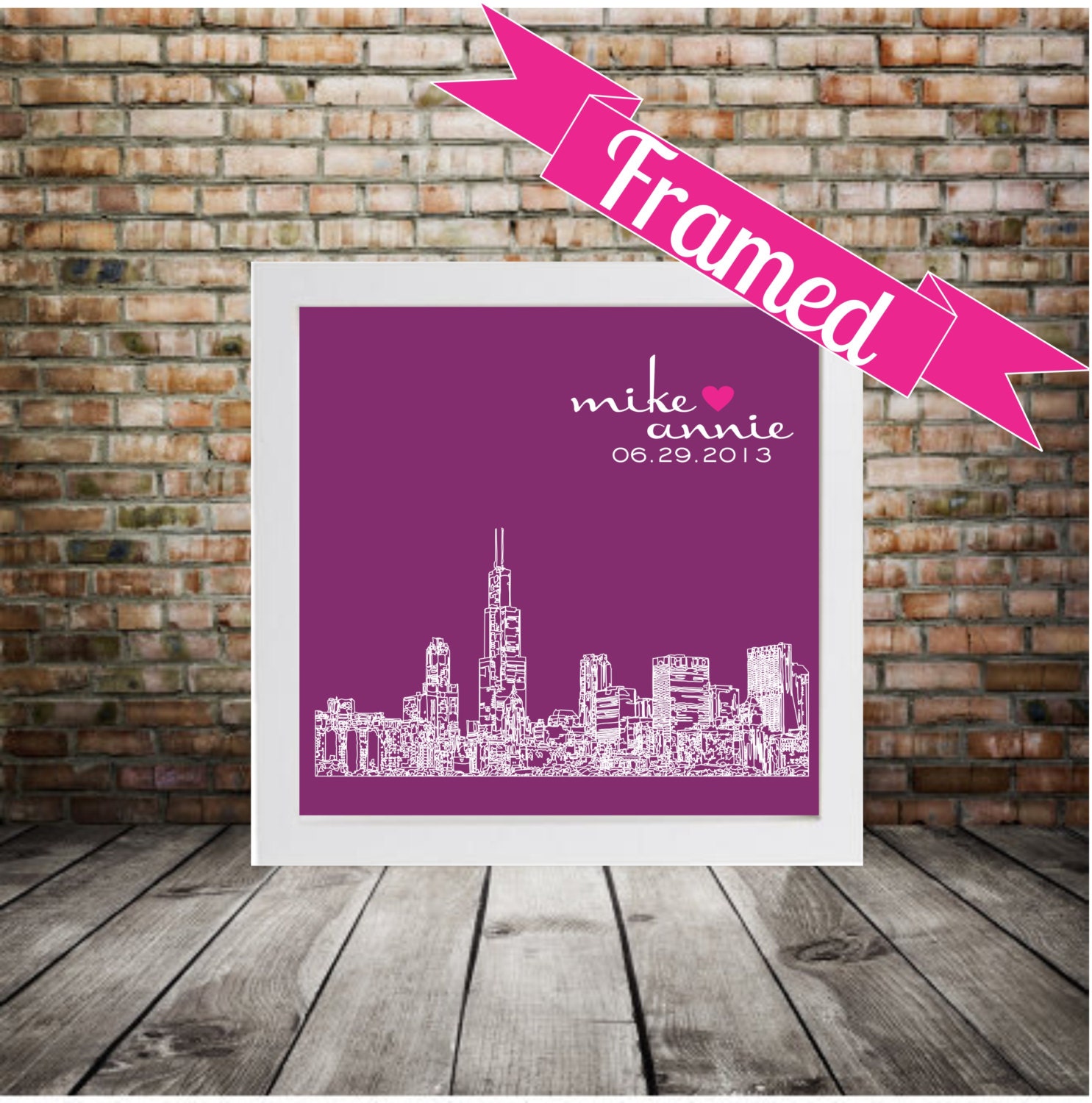 Wedding Gift : FRAMED City Skyline Personalized Art Print - Any City Worldwide Unique Wedding Gift Wedding Present