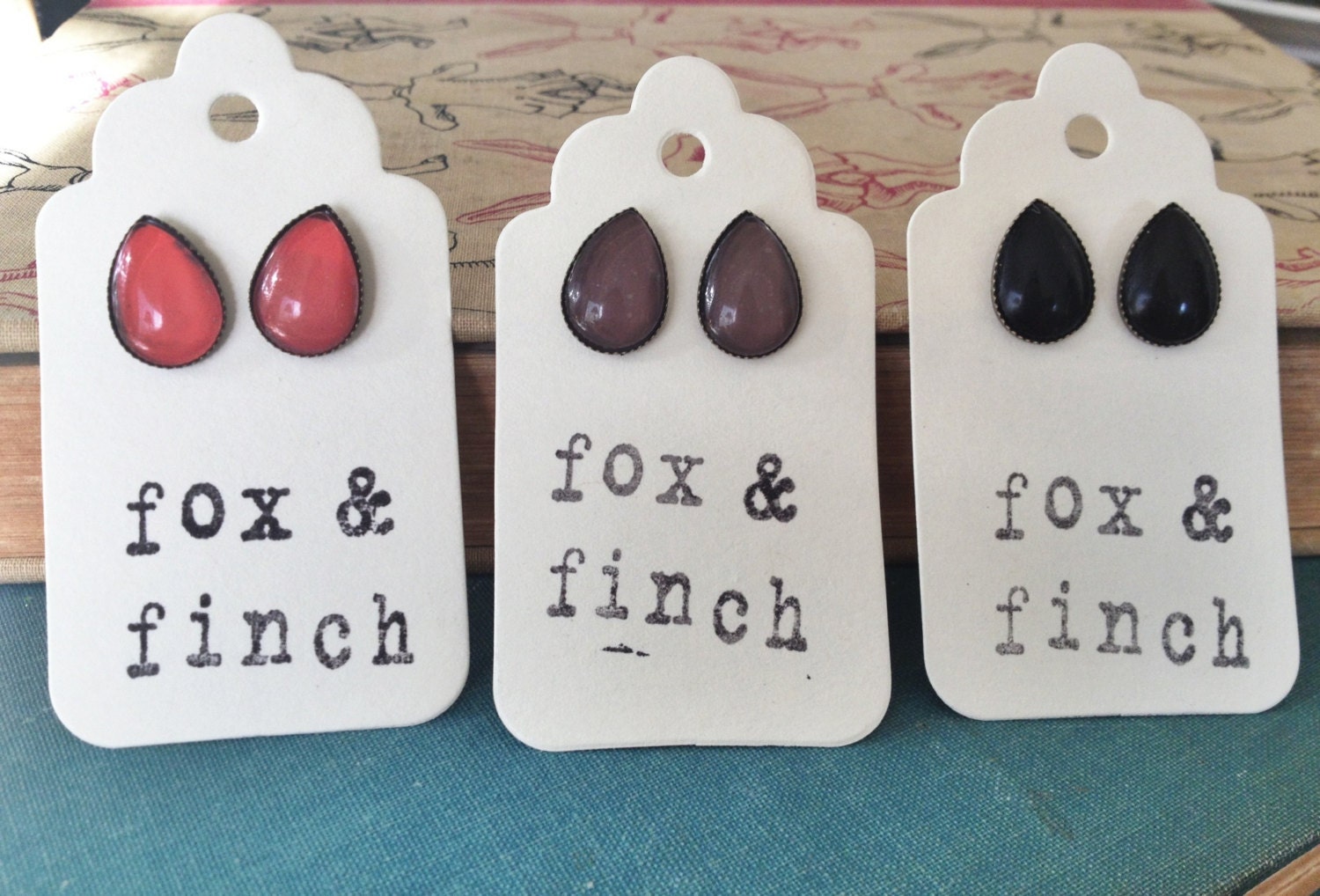 glass teardrop earrings - antiqued brass