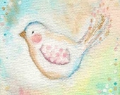 Small Original Acrylic Painting, Whimsical Spring Bird