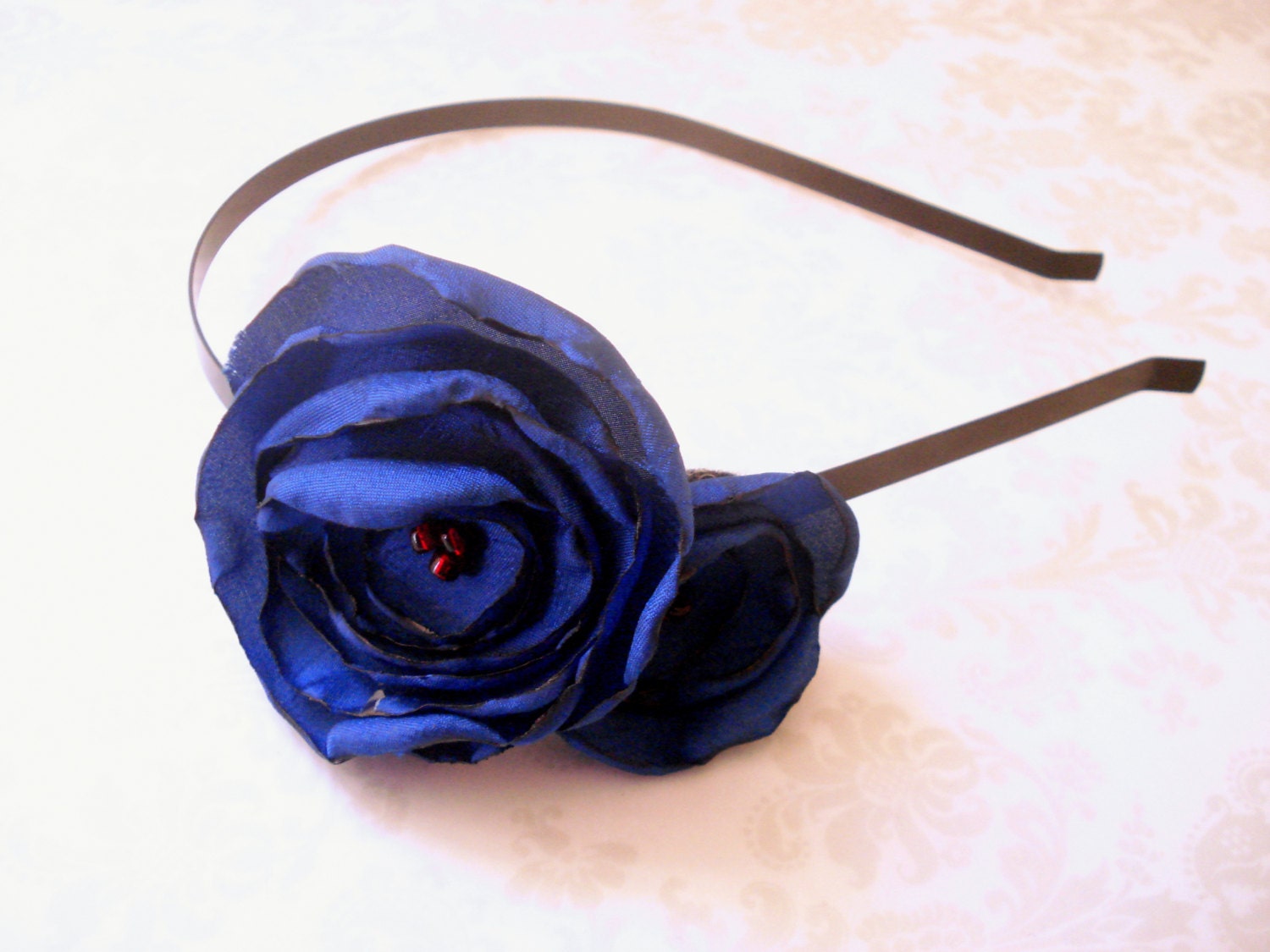 Blue Flower Headband, NavyHair Accessory, Cobalt Blue Beaded Flower Headband
