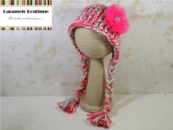 Knit Chunky Newborn Baby Girl Bonnet Hat-Chunky Knit Baby Girl Bonnet-Photography Props-Newborn Photo Props-Knit Newborn Hat