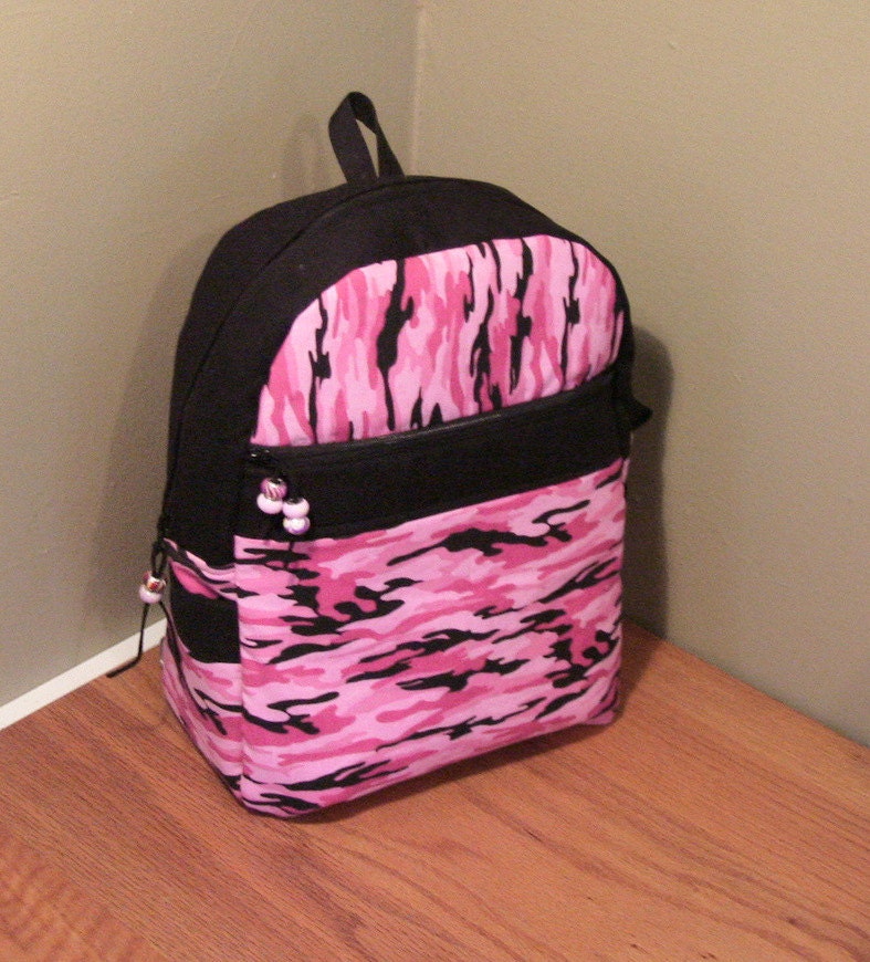 Pink Camo and Black Backpack