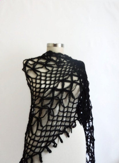 SHAWL  Black wool shawl handmade accessories gift,handmade,scarf,necklace,bolero,stole,warm,wrap,shrug,crochet,cardigan,capelet