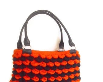 Halloween  color Crocheted Handbag afghan crochet orange black bag spring fashion bag gift idea handknit fashion summer spring