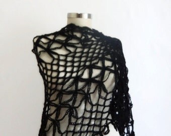 SHAWL  Black wool shawl handmade accessories gift,handmade,scarf,necklace,bolero,stole,warm,wrap,shrug,crochet,cardigan,capelet