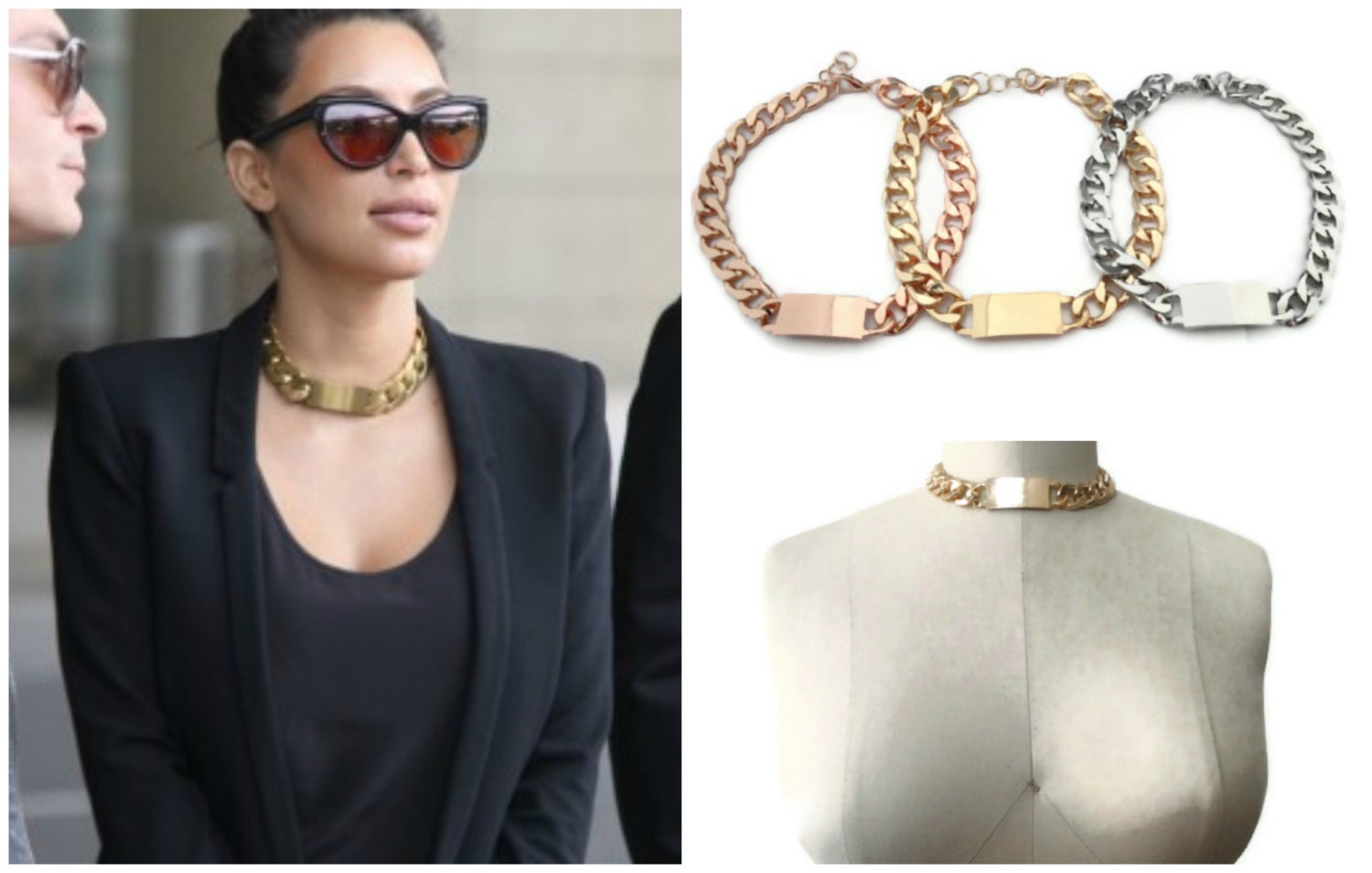 Rihanna Necklace, Gold Chunky ID Link Chain,  Kim Kardashian, Gold Statement Necklace,  Celine Necklace, Inspired Celebrity Necklace