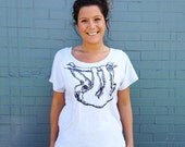 Women's Sloth Shirt - Dolman Sleeve Tri-Blend Top - Heather White
