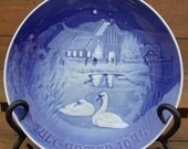 VINTAGE B&G Copenhagen Porcelain Swan Christmas Plate Dated 1974