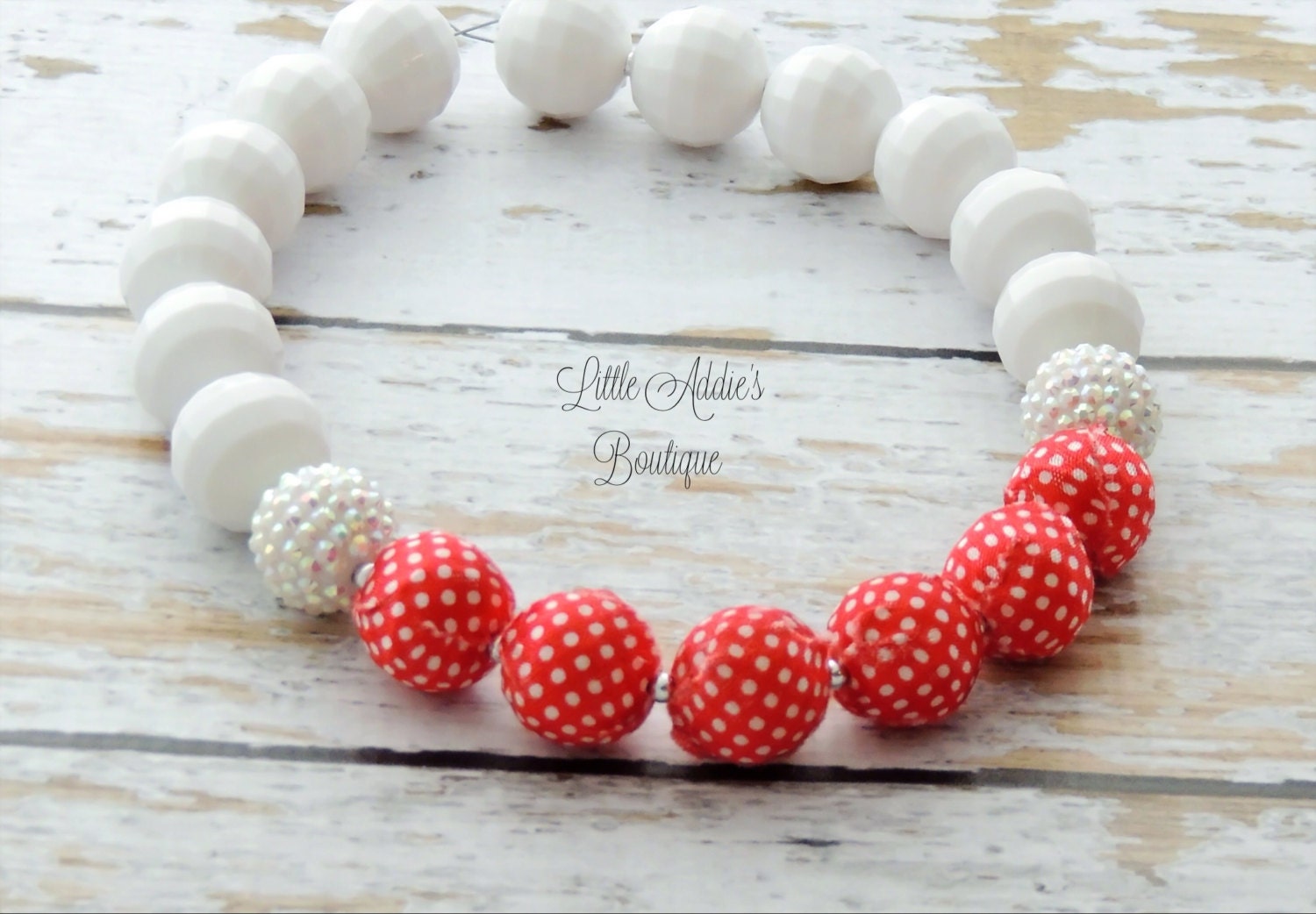 Red and White Chunky Beaded Bubblegum Necklace, Picnic In The Park